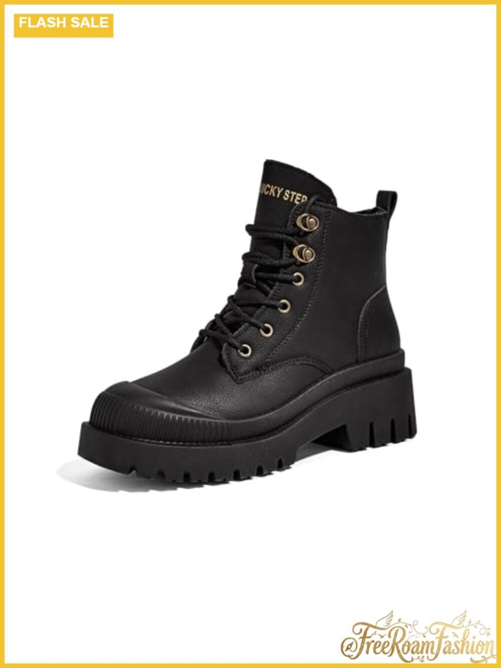 Platform Faux Leather Ankle Boots with Side Zipper & Laces
